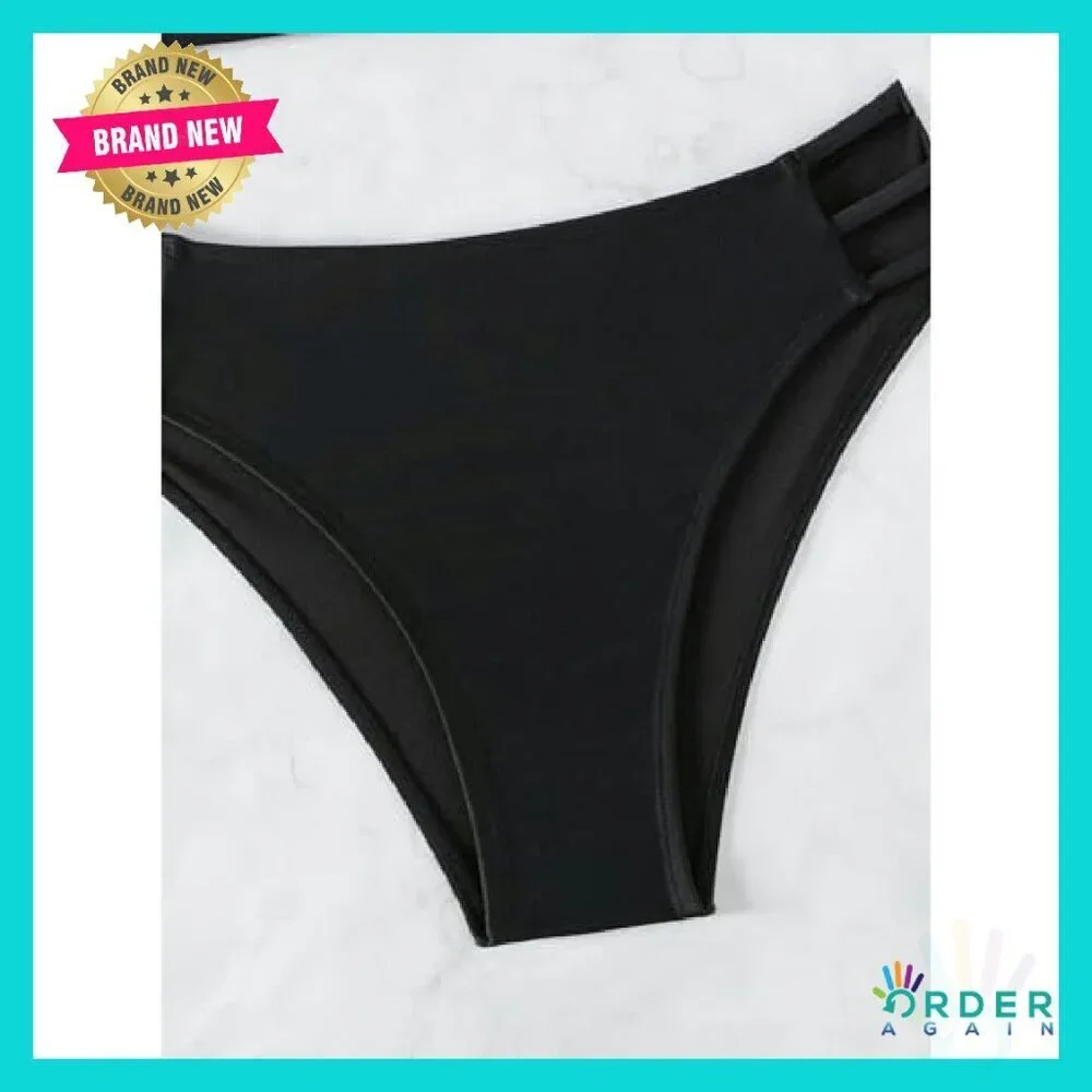 Sexy V Neck Bikini Set Hollow Out Cutout Mid Waist Two Piece Swimsuit